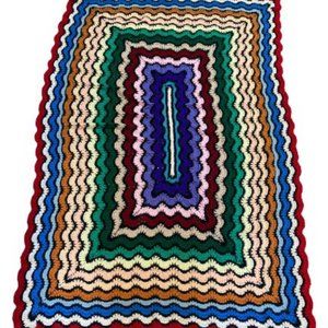 Vintage Multicolor Wavy Line Box Crochet Afghan